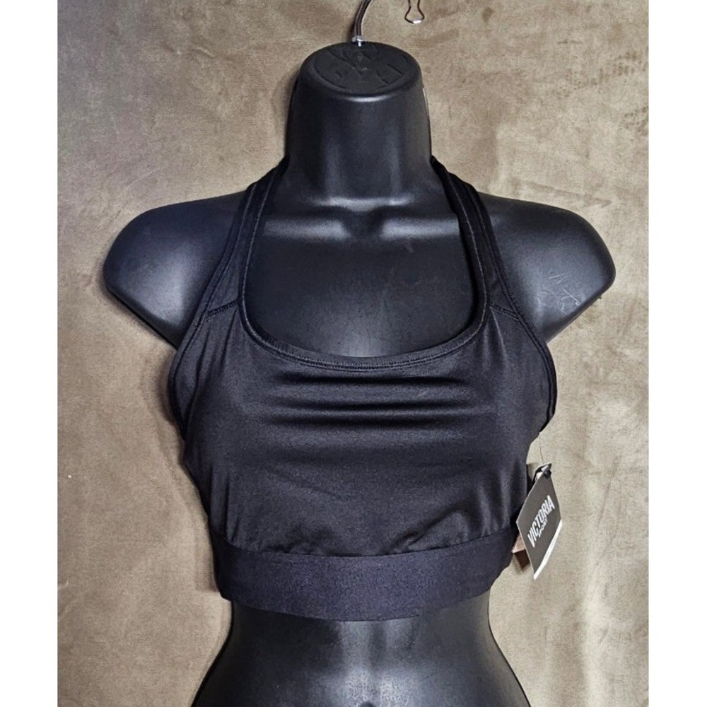 NWT Victoria Sport Black Strappy Lattice Back Body-Wick Sports Bra Large L/G